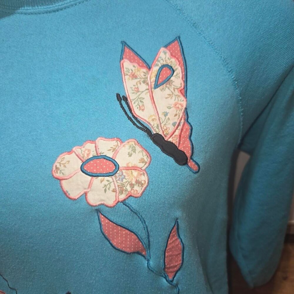 80s Embroidered Patchwork Butterfly Collared Ruff… - image 2